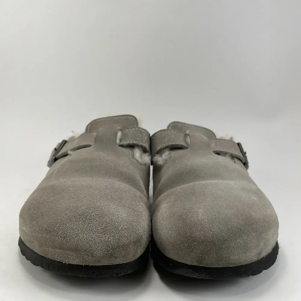 Birkenstock Fur Lined Boston Clog Womens Size 38 US Size 7-7.5 Gray Suede - Picture 2 of 10